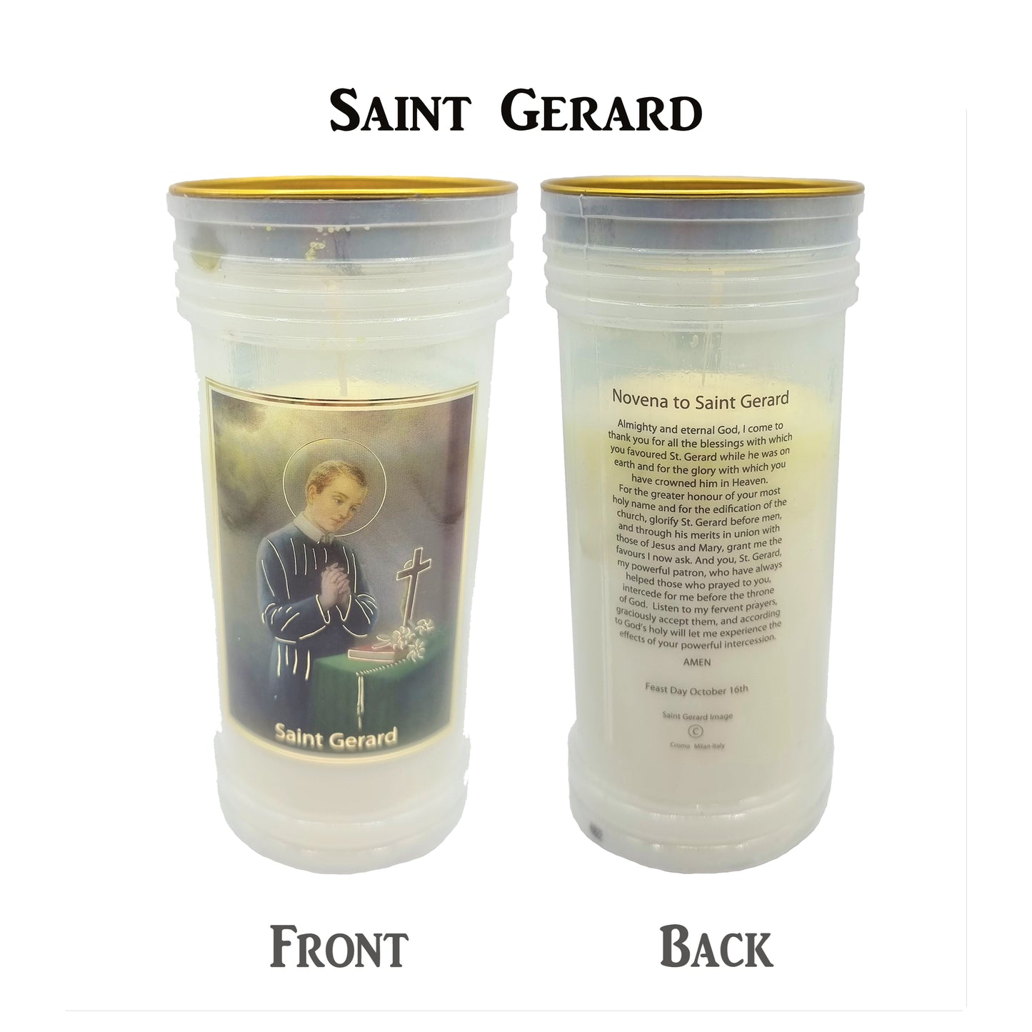 Catholic Wax Candle with Picture and Prayer (72 Hours) – Assorted Designs