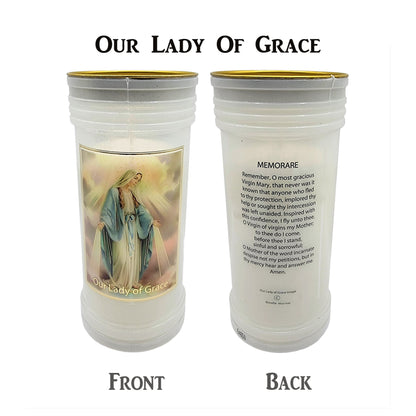 Catholic Wax Candle with Picture and Prayer (72 Hours) – Assorted Designs
