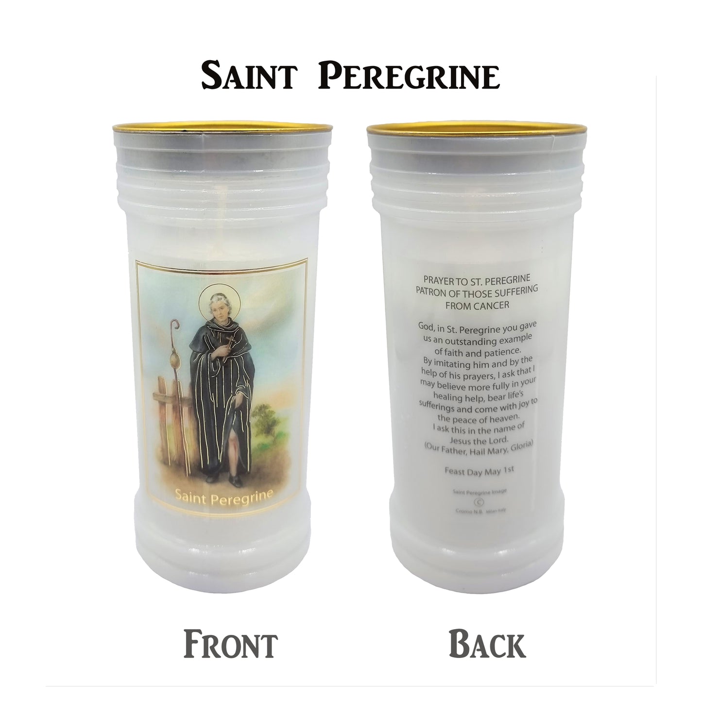 Catholic Wax Candle with Picture and Prayer (72 Hours) – Assorted Designs