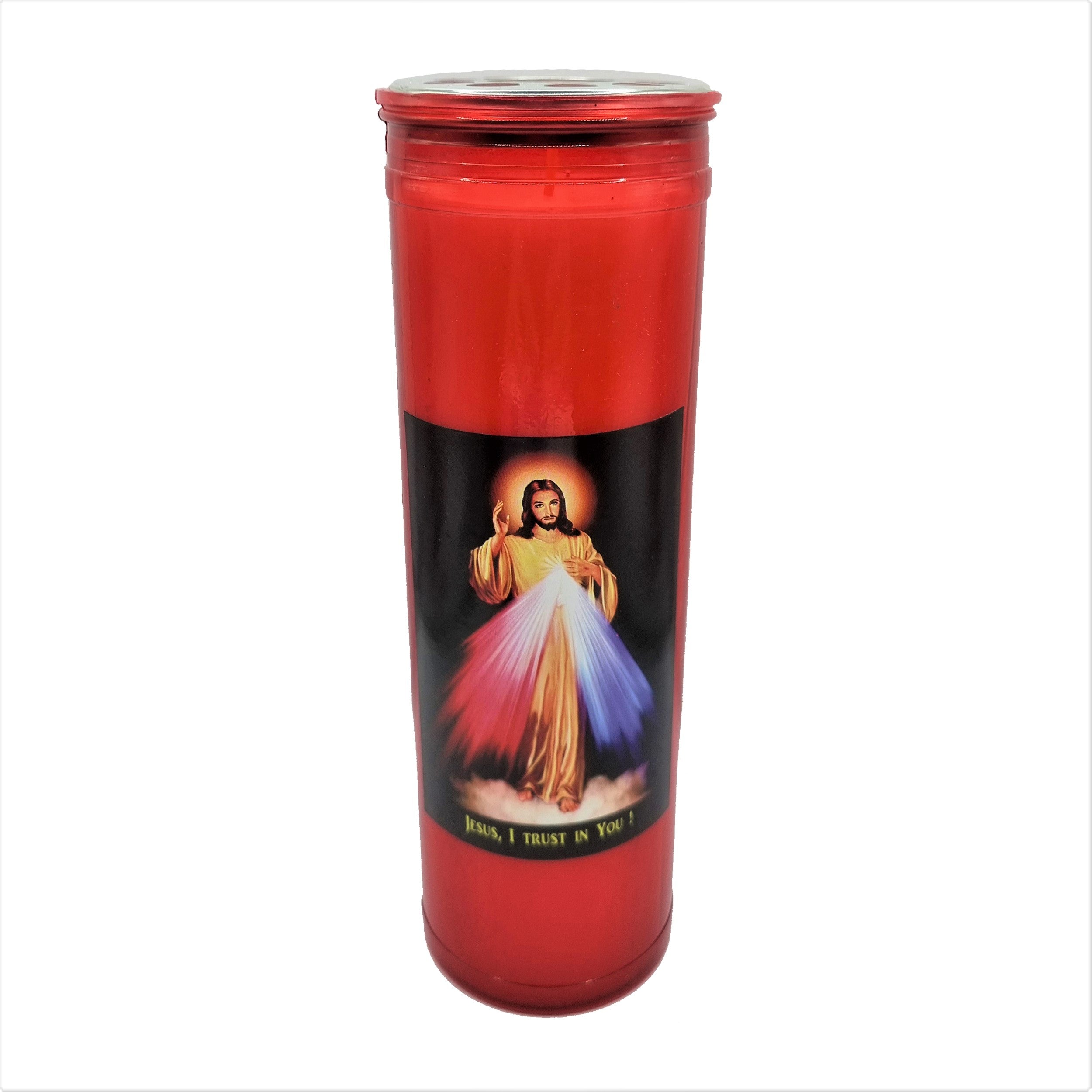 Catholic Wax Candle with Picture – Red Container (100 Hours) – Assorte ...