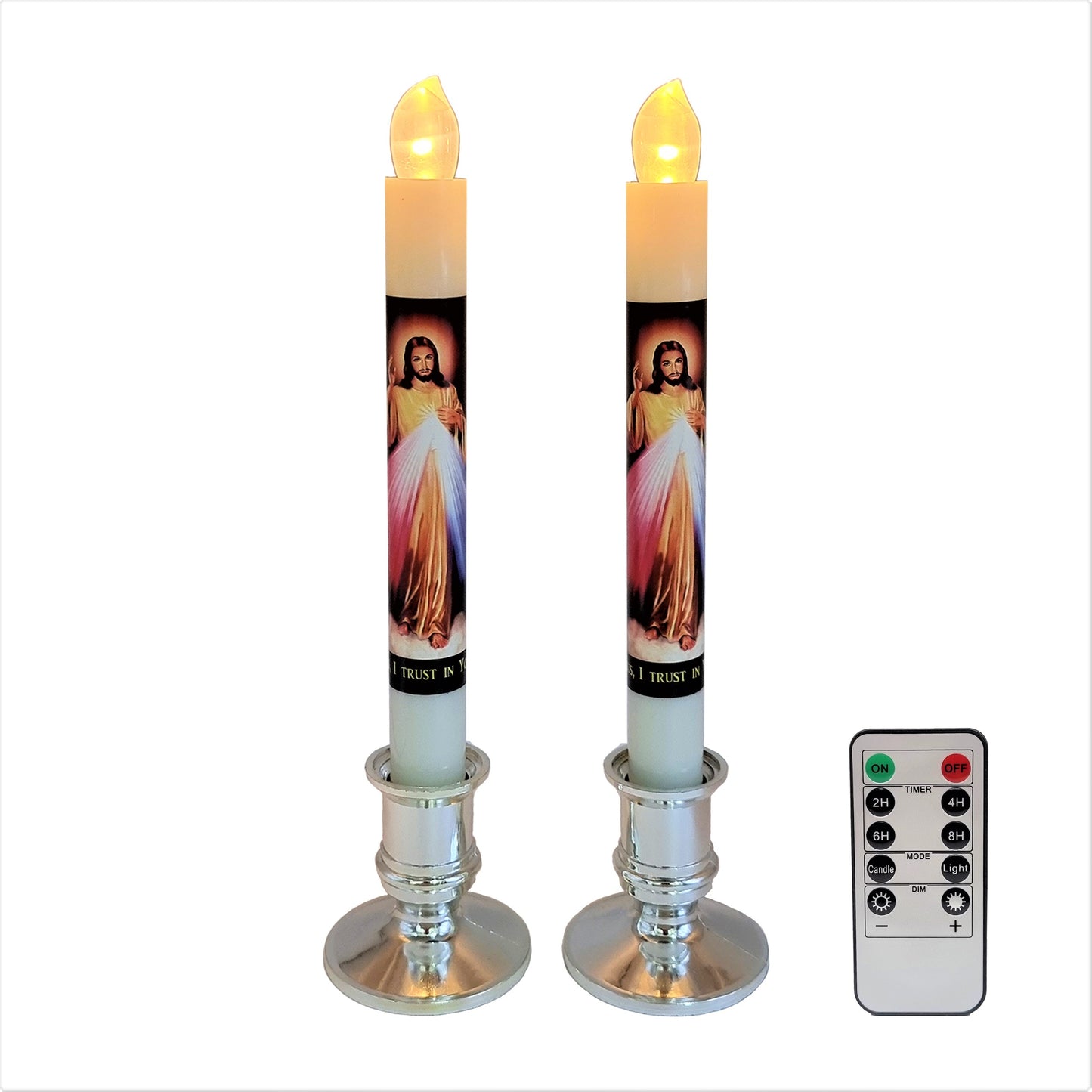 Catholic Artificial Flameless Candle with Remote Control (One Pair) – Assorted Design