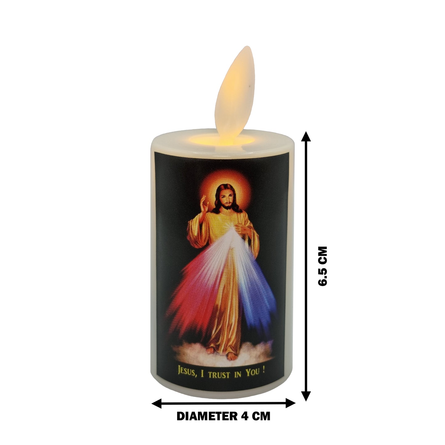 Catholic Mini Artificial Rechargeable Flameless Candle with Flickering Effect – Assorted Designs