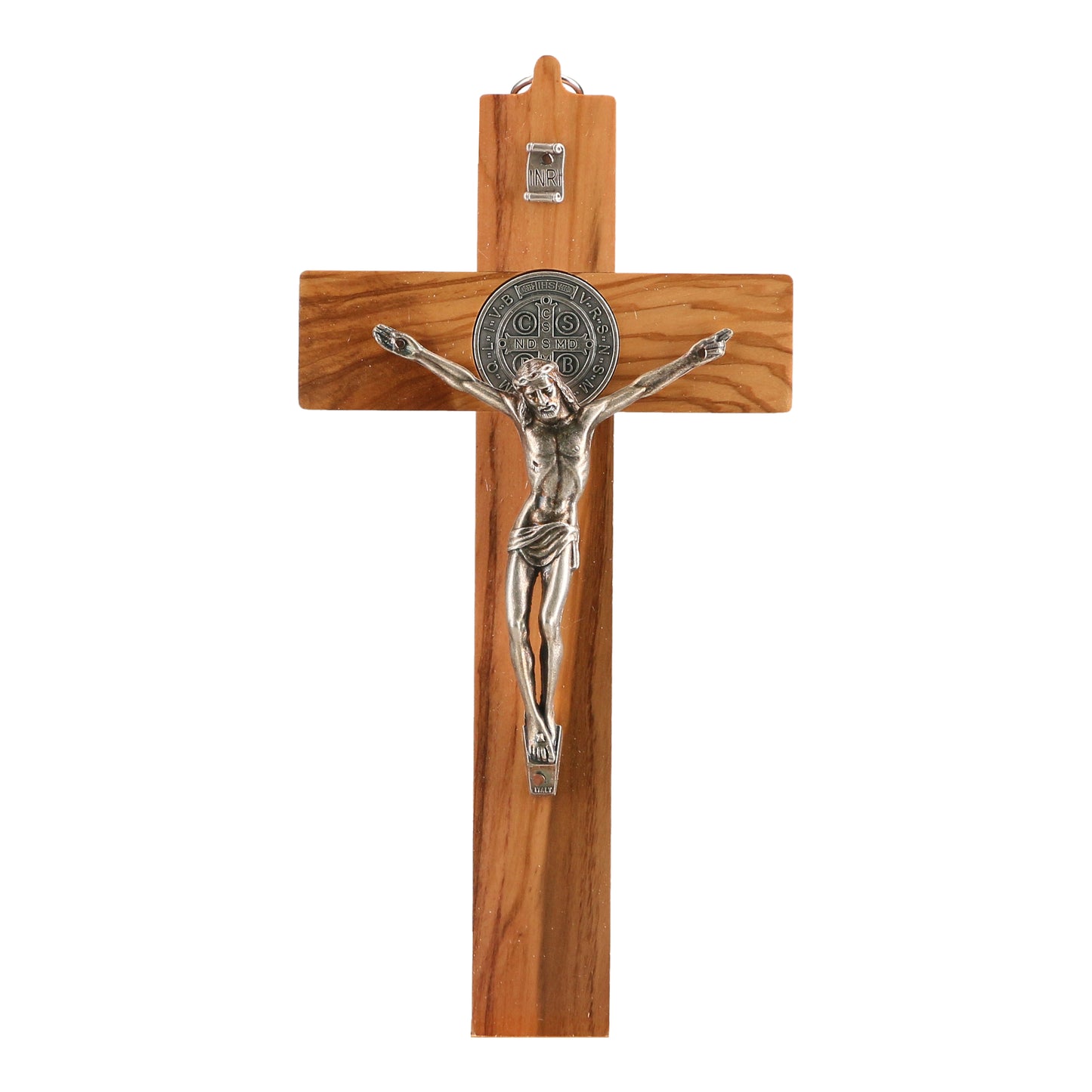 Crucifix – Wall Hanging Wooden Cross With Saint Benedict Medal (Olive Wood)